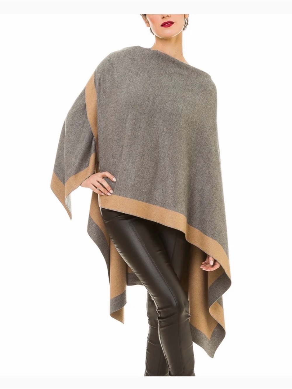 NWT Women’s Wrap Poncho Ruana Cape Cardigan Sweater Open Front - Gray/Khaki